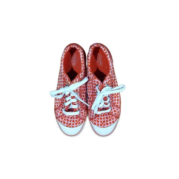 Coach Fabric Sneakers with Rubber Toes, Orange/Pink, Sz  9 - Picture 1 of 6
